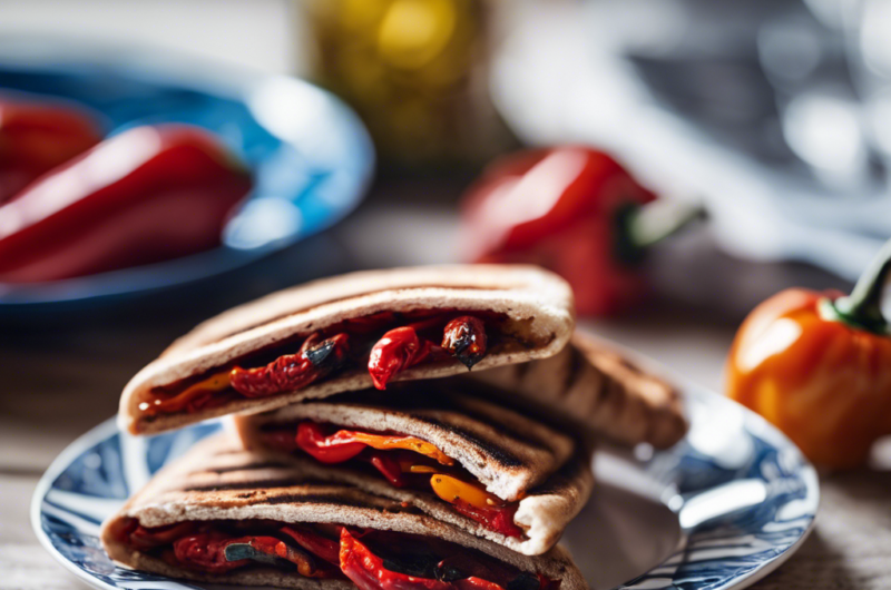 Vegetarian Sandwich with Sundried Tomatoes and Roasted Peppers