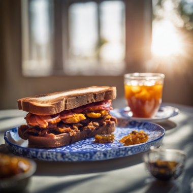 onion bhaji and mango chutney sandwich